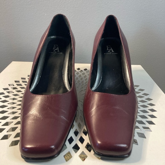 EA by Etienne Aigner Burgundy Halt Leather Pumps 8.5 Block Heels. - Picture 7 of 7